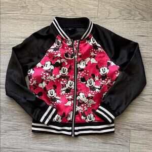 Disney Kids Minnie Mouse Thin Bomber Jacket - Pink and Black Size 7/8